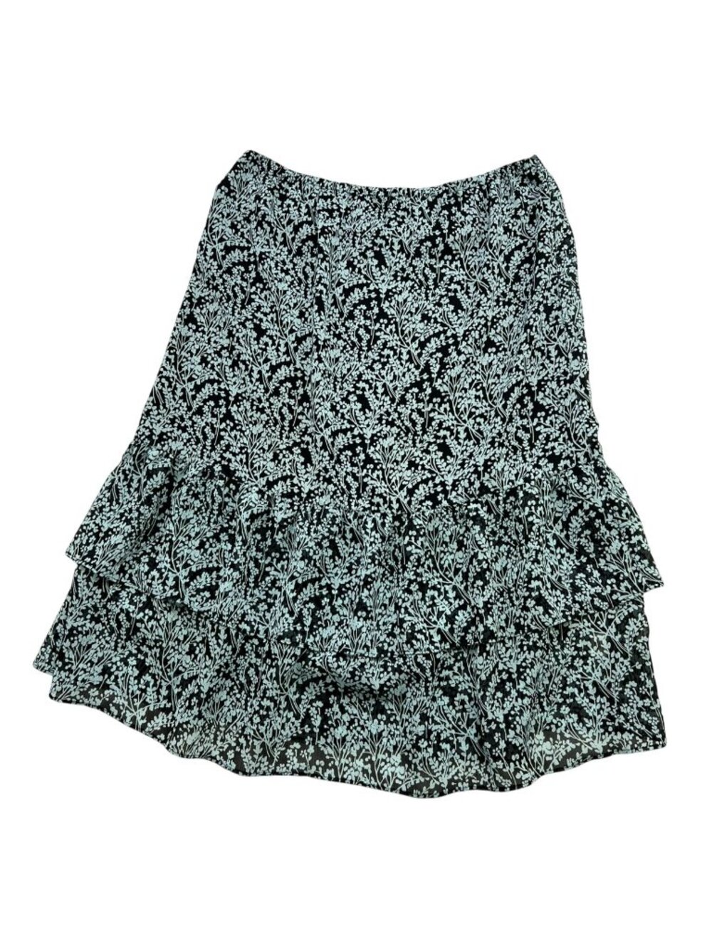 Croft & Barrow Womens Floral Tiered Knee Length Ruffle Skirt Sz 12 Black Pull On